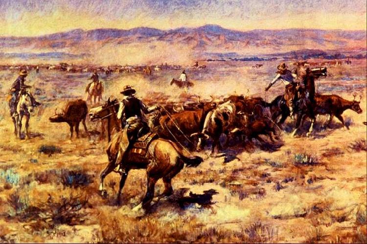 Charles M Russell The Round Up Sweden oil painting art